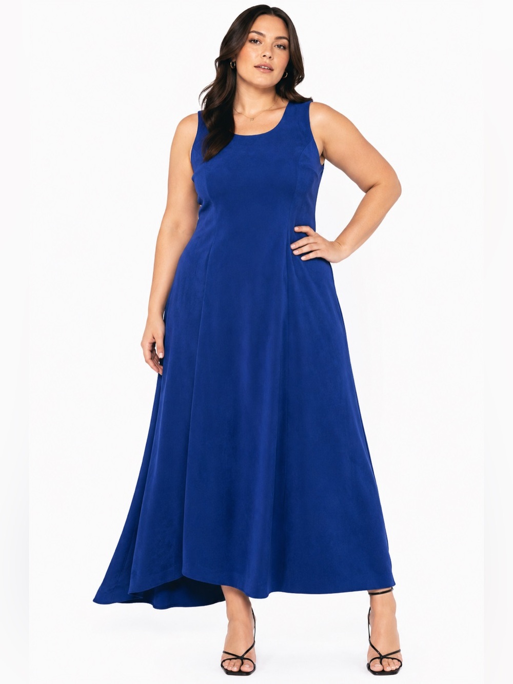90s Vintage Suedette Faux Suede Tailored Maxi Dress (Royal Blue) Size 14